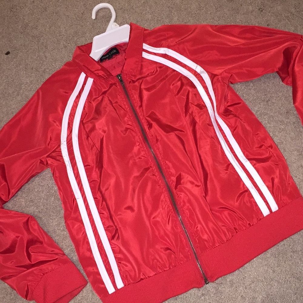 Red with white stripped jacket